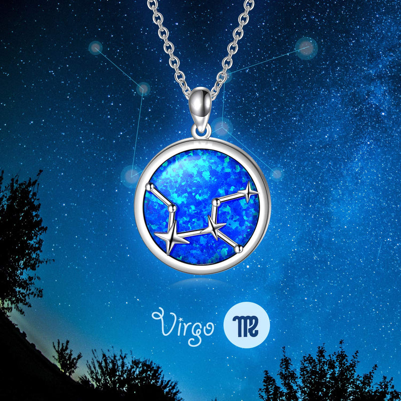 [Australia] - SOULMEET Sterling Silver Various Zodiac Necklace for Women Girls, Simulated Opal Jewelry Gifts Ideas for Birthday Christmas Anniversary Valentine's Day Virgo 