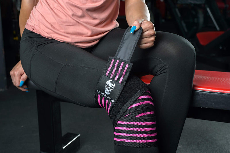 [Australia] - Knee Wraps (Pair) With Strap for Squats, Weightlifting, Powerlifting, Leg Press, and Cross Training - Flexible 72 inch Knee Wraps for Squatting - For Men & Women Pink 