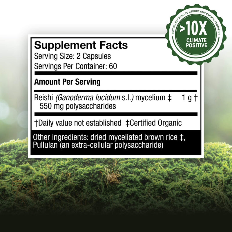 [Australia] - Host Defense, Reishi Capsules, Supports General Wellness and Vitality, Daily Mushroom Mycelium Supplement, USDA Organic, Gluten Free, 120 Vegetarian Capsules (60 Servings) 120 Count (Pack of 1) 