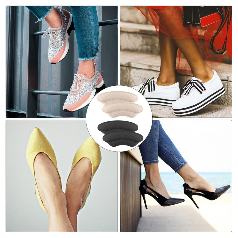 [Australia] - LUTER 2pairs Heel Pads, Soft Heel Cushion Inserts Shoes Too Big Inserts Heel Cushion Pads Self Adhesive Shoe Pads Heel Grips Heel Protectors Heel Inserts for Women Men Most Shoes (Apricot, Black) 