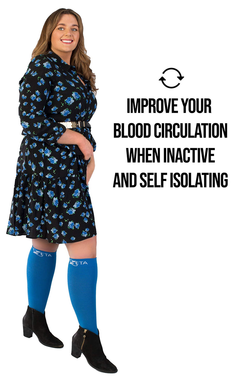 [Australia] - Zeta Socks XXXL Wide Plus Size Calf Compression, Soothing Comfy Gradient Support, Prevents Swelling, Pain, Edema, DVT, Large Cuffs, Stretch to 26 Inches, Unisex, for Flights (Blue, 3X-Large) 