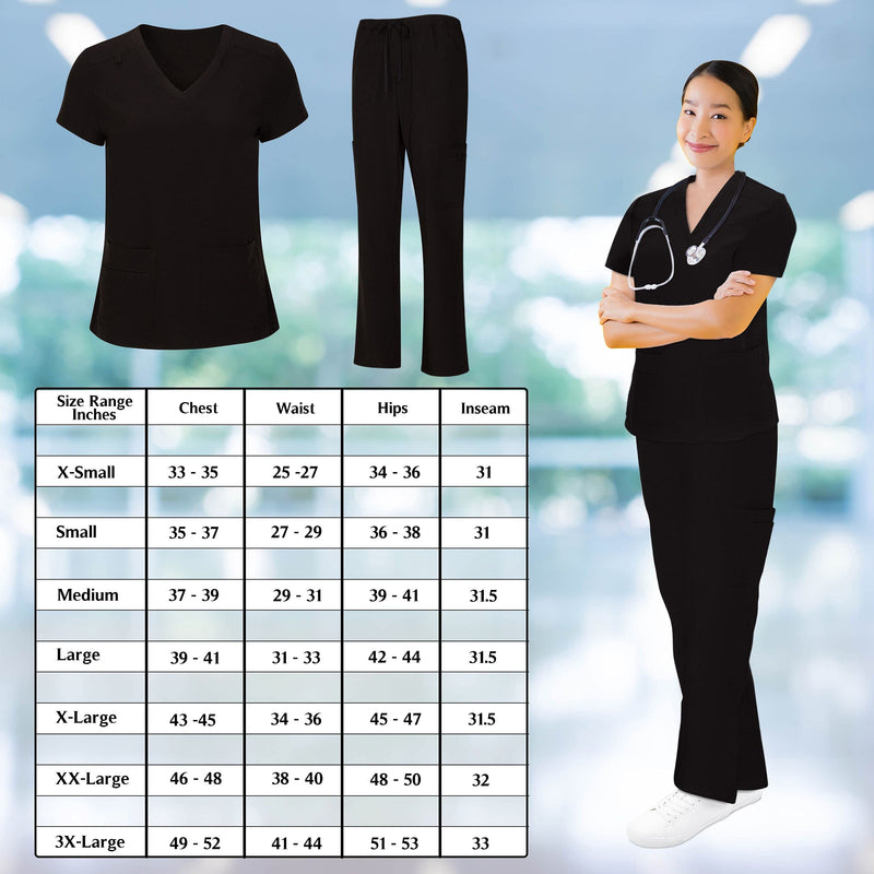 [Australia] - Bahoki Essentials Scrub Set - Comfortable and Durable - Ideal for Nurses and Other Medical Roles - All Day Comfort Black X-Large 