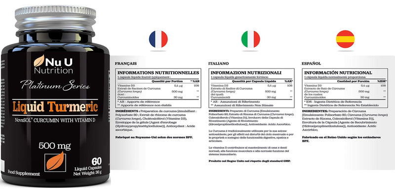 [Australia] - Turmeric Curcumin Capsules (Liquid) with Vitamin D | 185 More Bioavailability NovaSOL� Curcumin | High Strength Vegetarian Premium Liquid Turmeric Curcumin not Tablets Made in The UK 