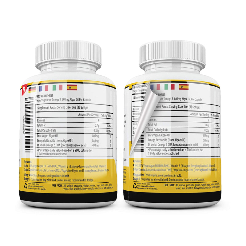 [Australia] - Vegan Omega 3 Algae Oil : 400mg DHA Per Capsule 60 Capsules, 2 Months Supply Plant Based Fish Oil Vegetarian Capsules. Suitable for All Plant Based Diets. 
