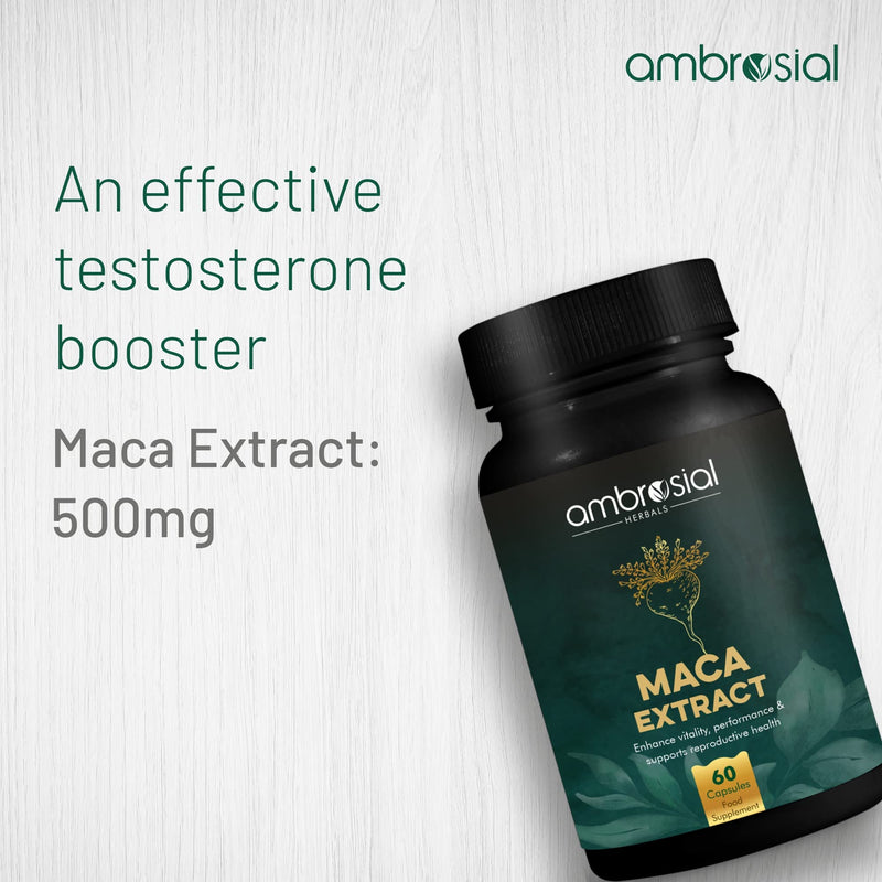 [Australia] - Ambrosial Maca Root Capsules for Women & Men | High Strength 500 mg Maca Powder per Capsule | Supports Building Stamina & Energy | 60 Vegan Capsules 