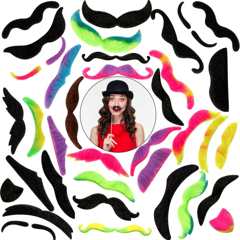 [Australia] - WILLBOND 48 Pieces Fake Mustaches, Self Adhesive Novelty Mustache Fiesta Party Supplies, Fancy Costume Fake Moustaches Stickers Set for Masquerade Party 16 Different Styles 