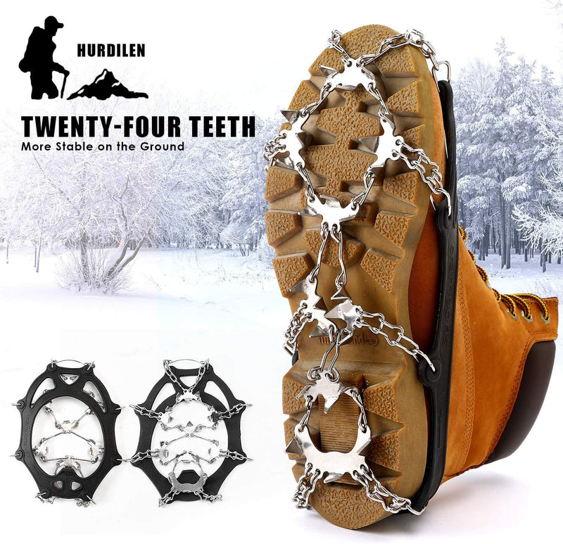 [Australia] - Hurdilen Crampons for Shoes,24 Spikes Stainless Steel Ice Traction Cleats for Snow Boots and Shoes,Safe Protect Grips for Hiking Fishing Walking Mountaineering Black M(35-40) 