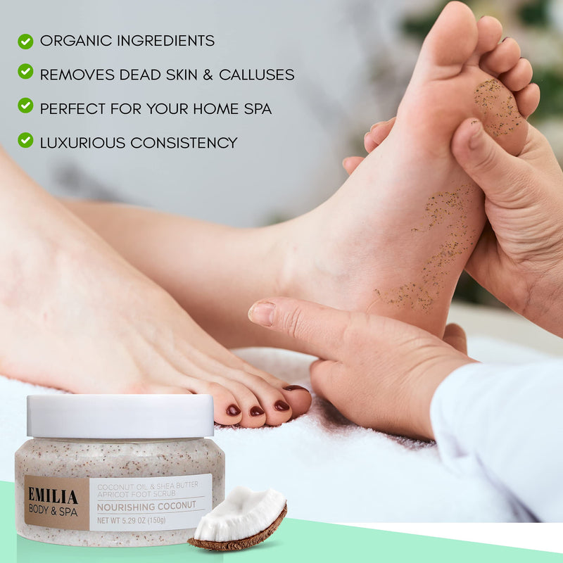 [Australia] - Emilia Foot Scrubs - Natural Organic Scrub - Exfoliating Body, Hand & Foot - Feet Exfoliator - Dead Sea Mineral Salt, Coconut Oil & Shea Butter Apricot Scrub - Bath, Pedicure, Cracked Heel - Pure Care Coconut & Shea Butter 