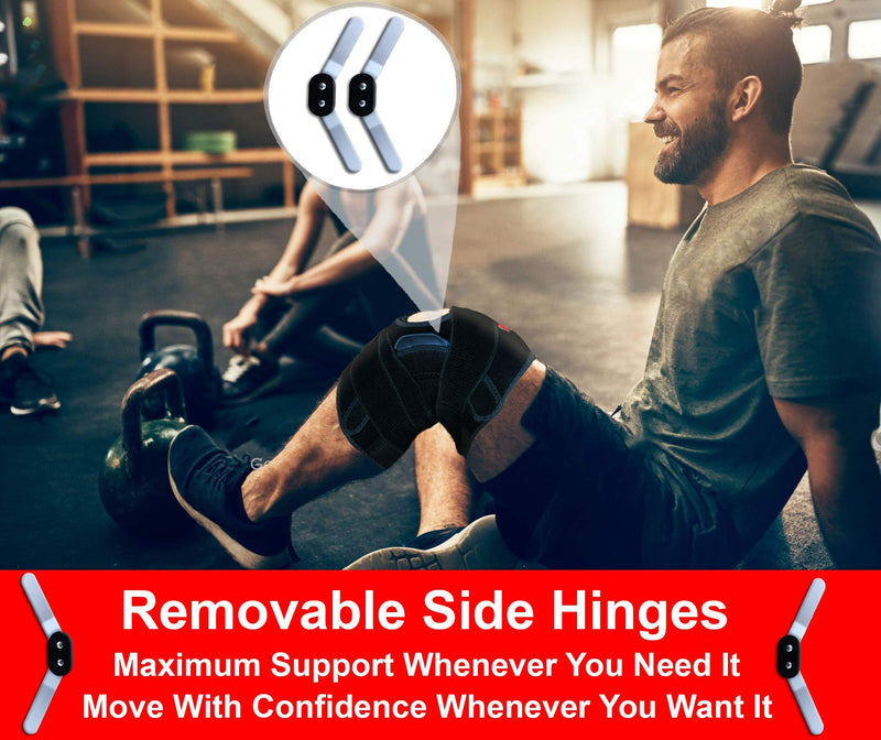 [Australia] - Hinged Knee Brace Support with Strap & Side Patella Stabilizers for Protection & Pain Relief for Arthritis, Meniscus Tear, ACL, MCL - Sports Compression Wrap for Running & Recovery - Men & Women XL 