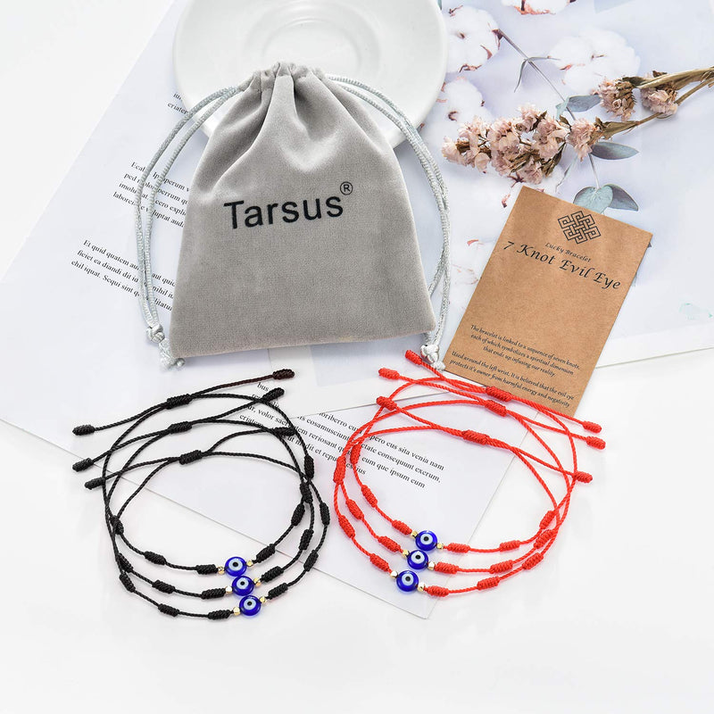 [Australia] - (Ver.3) Tarsus Evil Eye 7 Knot Lucky Bracelets Adjustable Red String Amulet for Women Men Little Girls & Boys Black & Red 