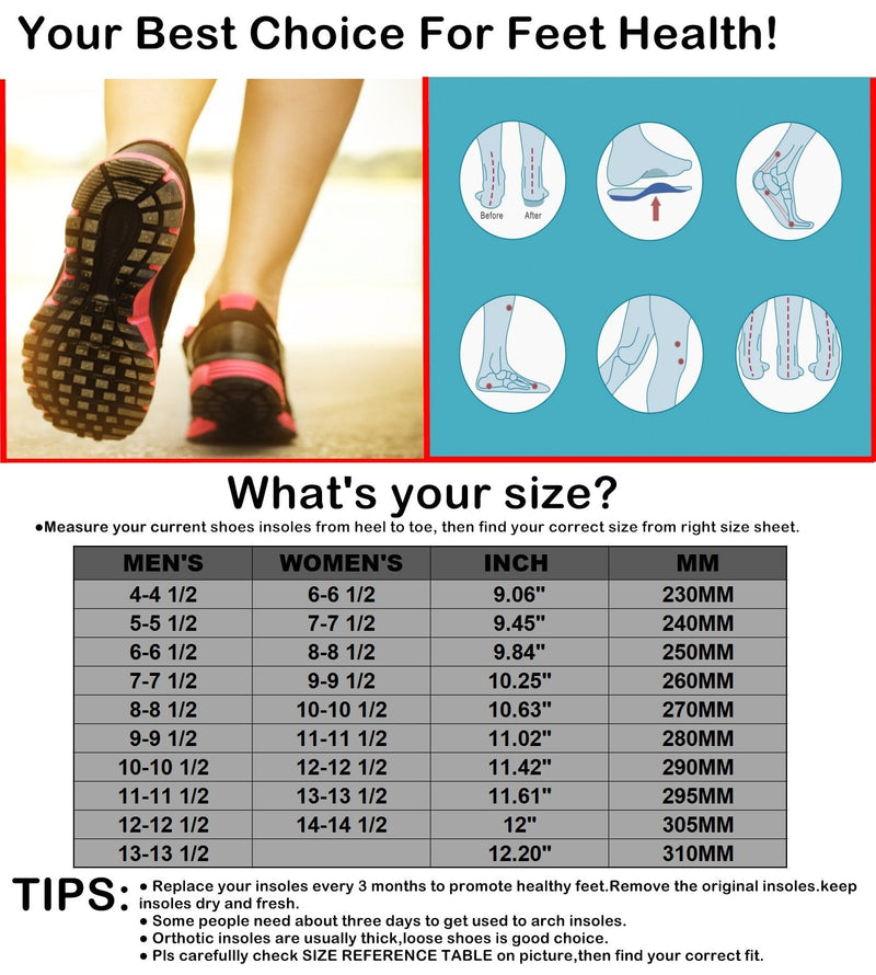[Australia] - WAKI HOME Orthotics Insoles/Inserts/Pads with Arch Supports for Flat Feet,Plantar Fasciitis,Feet Pain,Pronation,Metatarsal Support for Men and Women Red US Men 6-6 1/2---Women 8-8 1/2 (9.84")(250MM) 