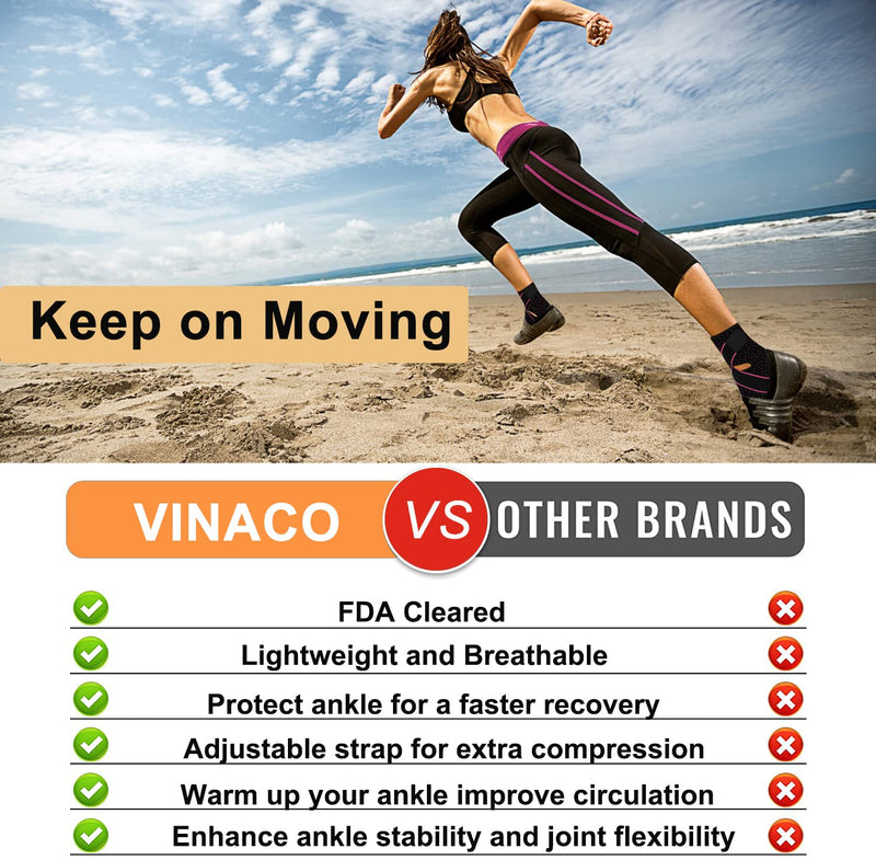 [Australia] - Vinaco ankle brace for women men, 1 pair adjustable compression ankle brace for sprained ankle, Strong support & Breathable ankle support for Injury Recovery, Joint Pain, swelling, ankle wraps support One Size Pink 