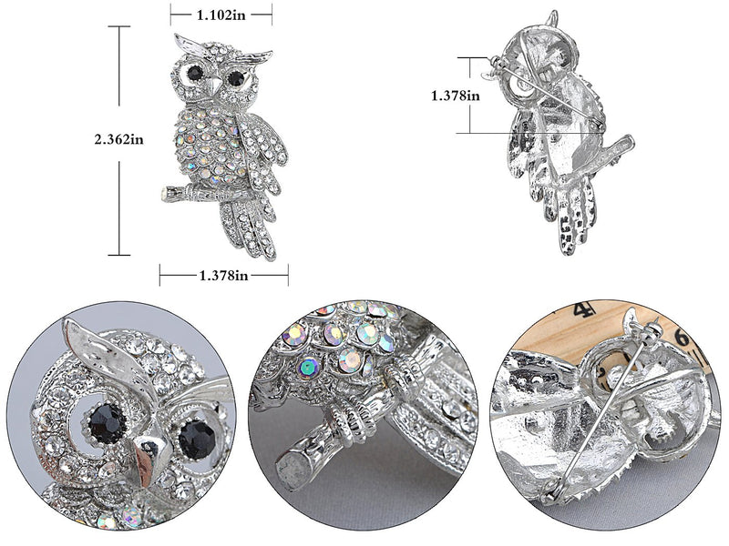 [Australia] - Alilang Antique Multicolored Crystal Rhinestone Perched Little Owl Branch Pin Brooch Silver 