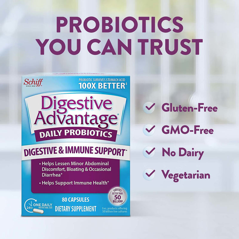 [Australia] - Daily Probiotic Capsules For Digestive Health & Gut Health, Digestive Advantage Probiotics For Men and Women (80 count box) 80 Count (Pack of 1) 