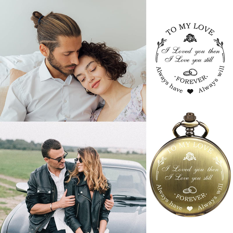 [Australia] - TREEWETO Mens Womens Quartz Personalized Pocket Watch Engraved Engraving Customized with Chain Gift Box Wedding Gift for Groomsman Bestman Husband Dad Love Bronze 