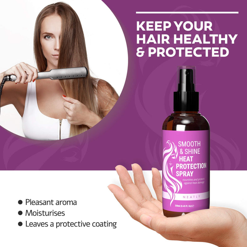 [Australia] - Neatly Heat Protection Spray for Hair - A Natural Keratin Hair Spray for Heat Defense - Heat Protection for Hair with Aloe Vera & Keratin - Heat Protector Spray & Heat Defense Spray for Hair, 250ml 