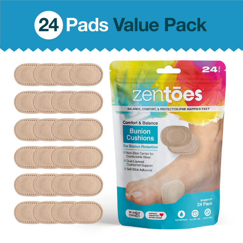 [Australia] - ZenToes Premium Bunion Pads - Non-Stick Center, Waterproof and Odor Resistant Cushions, Prevents Friction and Pressure (24 Count) 24 Pack 