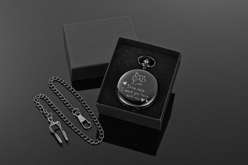 [Australia] - Top Plaza Dad Gifts from Daughter Son Dad Birthday Pocket Watches Black Retro Classic Smooth Vintage Quartz Pocket Watch Fathers Day 