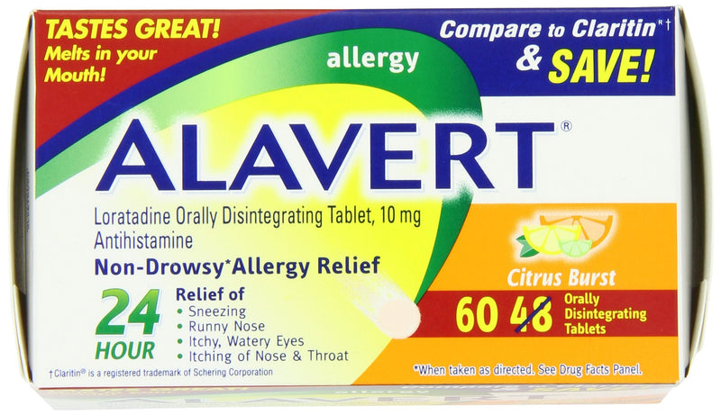 [Australia] - Alavert Allergy 24 Hour Relief, Citrus Burst Flavor, Orally Disintegrating Allergy Tablets, Non-drowsy Antihistamine, Loratadine 10mg, 60 Count 
