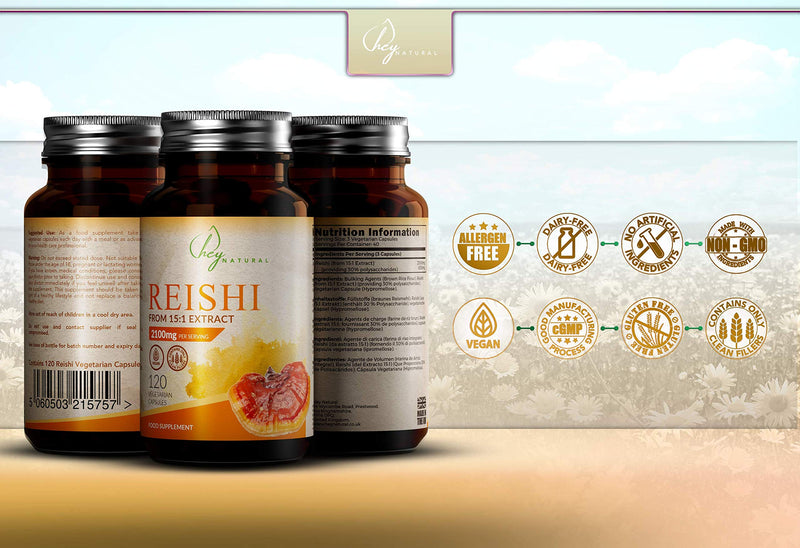 [Australia] - HN Reishi Mushroom Extract Capsules | High Dose 2100mg (15:1 Extract) Per Serving | 120 Adaptogen Mushroom Supplements | Clean Fillers | Non GMO, Gluten, Dairy & Allergen Free 