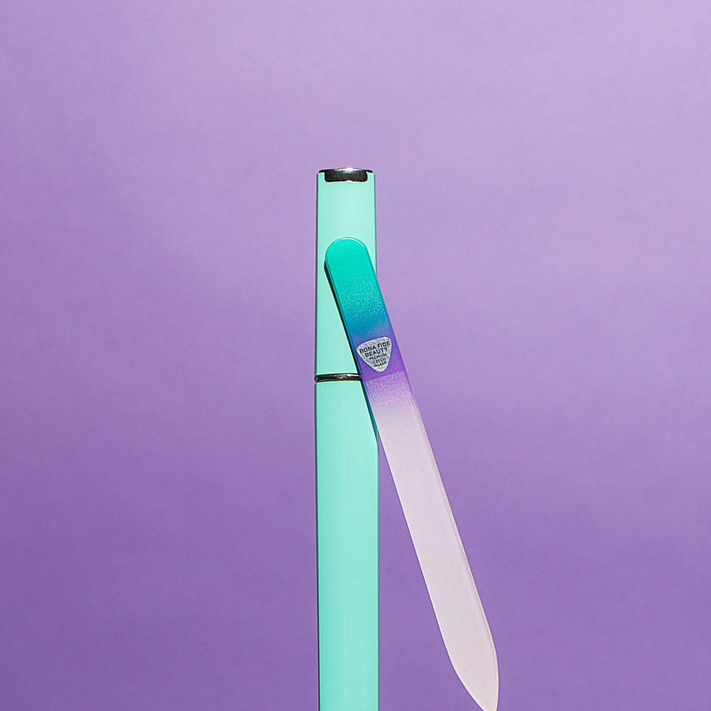 [Australia] - Glass Nail File with Case, Czech Glass Fingernail Files, Manicure Nail File for Natural Nails, Expert Precision Filing + Smooth Finish - Bona Fide Beauty Pastel Premium Nail Filer Pastel Aqua/Violet 