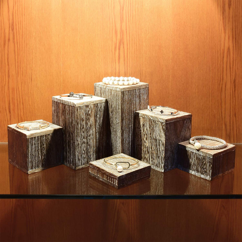 [Australia] - Mooca Wooden 6 Pcs Square Risers for Display Jewelry and Accessories Display Stand Wooden Display Risers, Wood Jewelry Risers Wood Figurine Display Risers, Coffee 