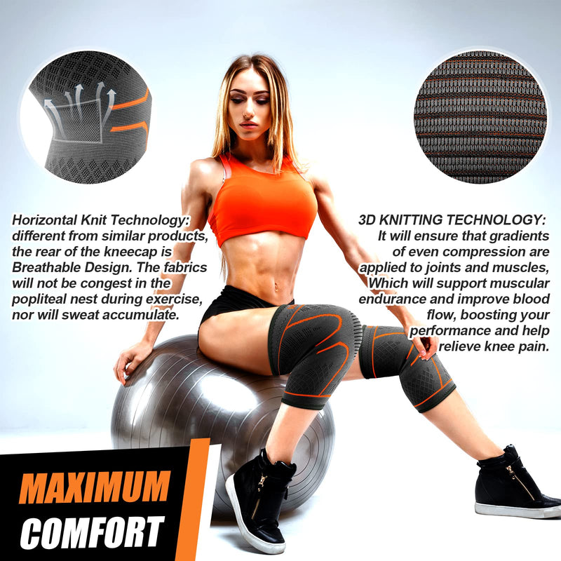 [Australia] - NEENCA 2 Pack Knee Brace, Knee Compression Sleeve Support for Knee Pain, Running, Work Out, Gym, Hiking, Arthritis, ACL, PCL, Joint Pain Relief, Meniscus Tear, Injury Recovery, Sports Large 2 Pack - Orange 