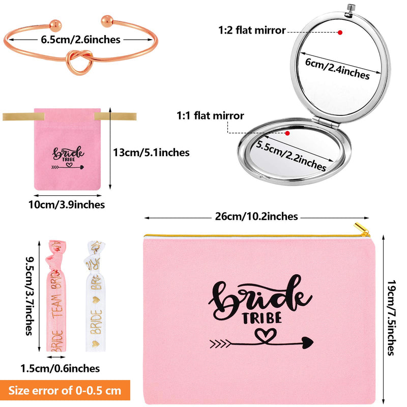 [Australia] - 21 Pieces Bridesmaid Proposal Present Set Bride Canvas Cosmetic Makeup Clutch Bags Compact Pocket Makeup Mirrors Bridemaid Love Knot Bracelets Bride Hair Tie for Bridal Shower 