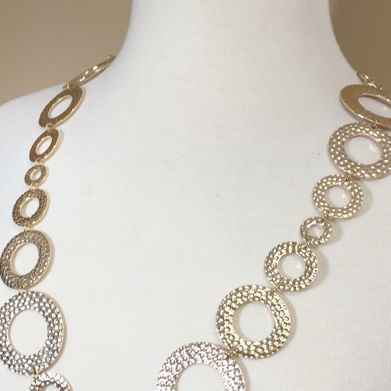 [Australia] - Gypsy Jewels Large Hammered Circles Long Boutique Style Necklace & Earrings Set Gold Tone 