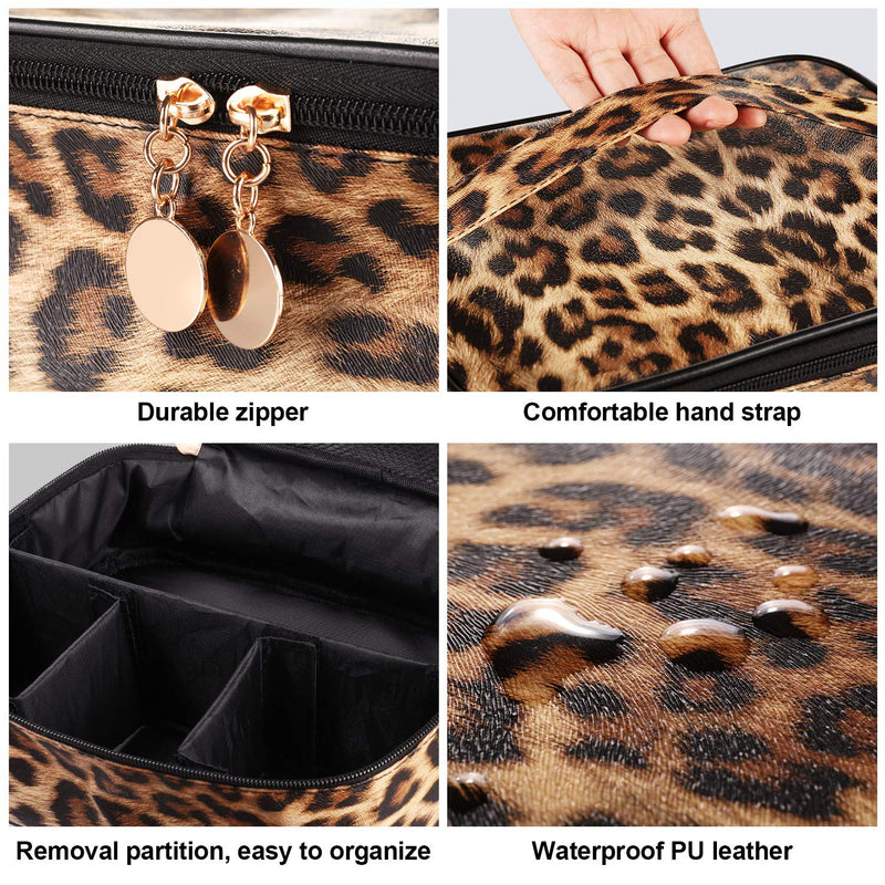 [Australia] - 3 Pieces Leopard Print Cosmetic Bag Set Cheetah Toiletry Travel Makeup Bag Portable Makeup Pouch Brush Organizer Purse Handbag for Women 