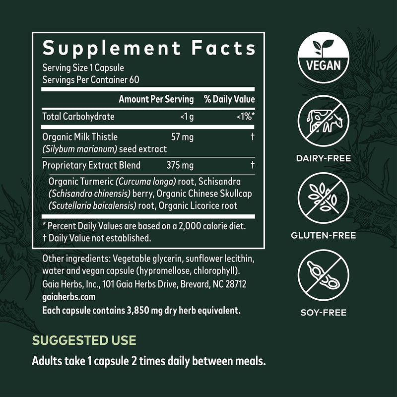 [Australia] - Gaia Herbs Liver Health - Liver Supplement with Milk Thistle, Turmeric Root, Schisandra, and Licorice Root for Liver and Cleanse Support - 60 Vegan Liquid Phyto-Capsules (30-Day Supply) 60 Count (Pack of 1) Standard Packaging 