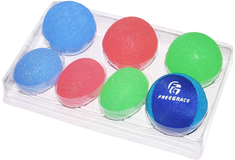 [Australia] - Freegrace Hand Grip Strengthening Stress Relief Squeeze Balls/Squishy Ball Bundle - Hand Exercise & Therapy Set - Physical Rehabilitation 3 Eggs + 4 Balls 
