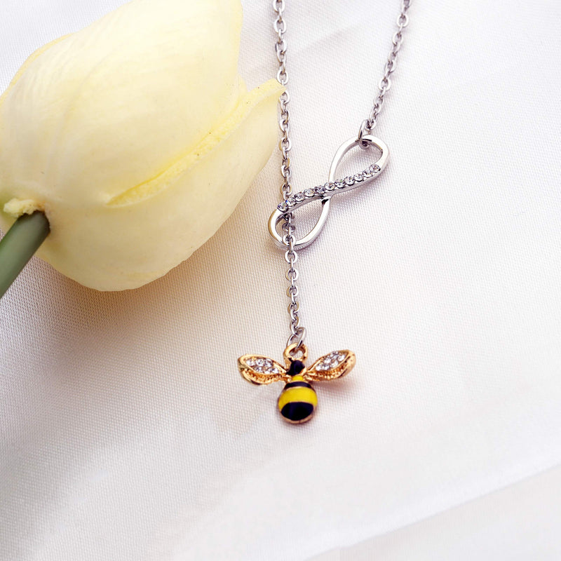 [Australia] - FUSTMW Crystal Bumblebee Pendant Necklace Infinity Love Charm Flying Honeybee Insect Jewelry Gifts (fts 3-8inch Wrist bee Bracelet) 25.5inches Y necklace 