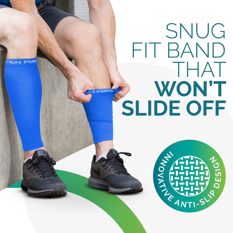 [Australia] - Calf Compression Sleeves For Men & Women - Leg Compression Sleeve - Footless Compression Socks for Shin Splint &Varicose Vein Blue Large 