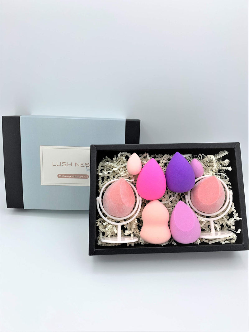 [Australia] - 8-pcs Makeup Sponge Kit for Beauty, Foundation/Makeup Blending Sponges - Standard & Mini Sizes, Microfiber Sponges & Makeup Holders - Perfect for Holiday Gifts 