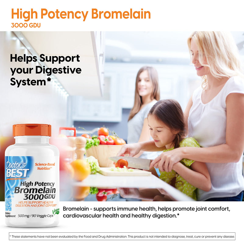 [Australia] - Doctor's Best 3000 GDU Bromelain Proteolytic Digestive Enzymes Supplements, Supports Healthy Digestion, Joint Health, Nutrient Absorption, 500 mg, 90 VC 
