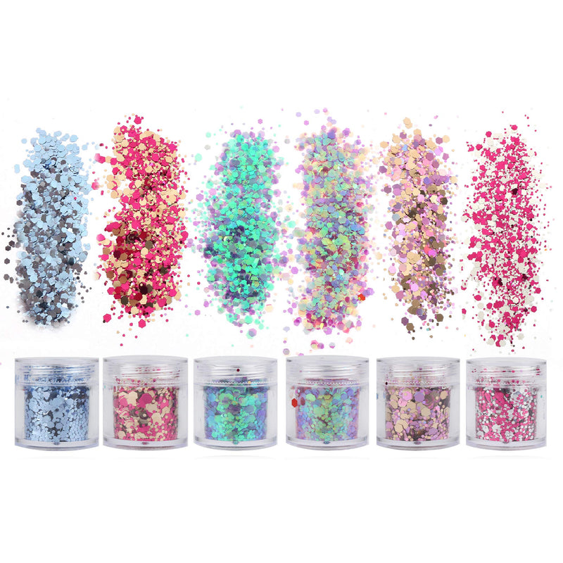 [Australia] - 18 Boxes Holographic Cosmetic Festival Chunky Glitters Sequins, Nail Sequins Iridescent Flakes, Cosmetic Paillette Ultra-Thin Tips, for Body Face Hair Make Up Nail Art Mixed Color Glitter 
