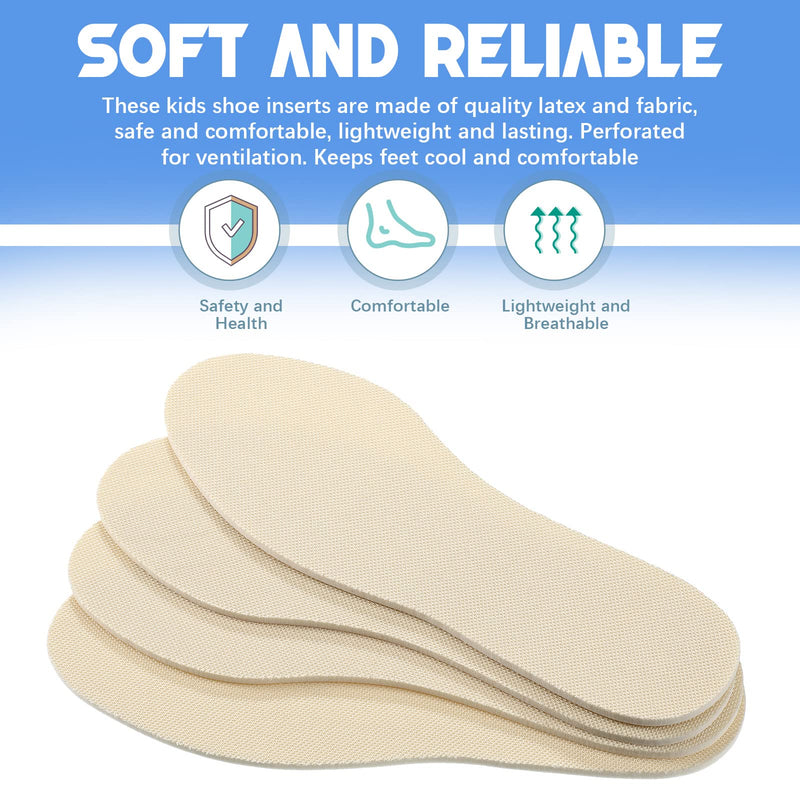 [Australia] - 2 Pairs Kids Sole Insoles Shoe Insoles Women Toddler Shoe Filler Children Memory Sponge Insoles Breathable Latex Shoe Inserts, Cutting Size Soft Washable Replacement Insole for Spring Summer (Beige) Beige 