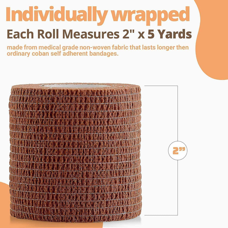 [Australia] - Self Adherent Cohesive Tape - 2" x 5 Yards, 12 Pack (Medium Tan) Self Adhesive Bandage Rolls & Sports Athletic Wrap for Ankle, Wrist, Knee Sprains and Swelling 