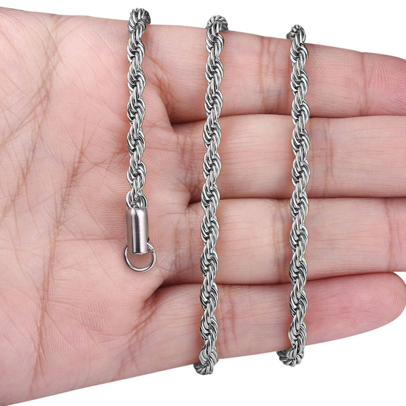 [Australia] - FIBO STEEL 4MM Stainless Steel Twist Rope Chain Necklace for Men Women,16-36 inches 30.0 Inches 