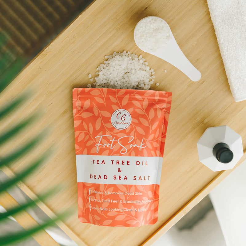 [Australia] - CalmGenix Foot Soak with Tea Tree Oil & Dead Sea Salt | Helps Treat Nail Fungus and Athletes Foot, Foot Spa Bath | Foot Moisturiser & Deodorizer Feet Soak | Exfoliating Foot Soak for Hard Skin 
