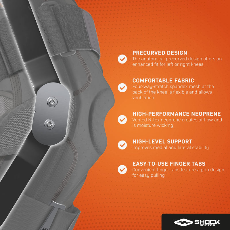 [Australia] - Shock Doctor 872 Knee Brace, Knee Support for Stability, ACL/PCL Injuries, Patella Support, Prevent Hyperextension, Meniscus Injuries, Ligament Sprains for Men & Women, Sold as Single Unit (1) Medium 