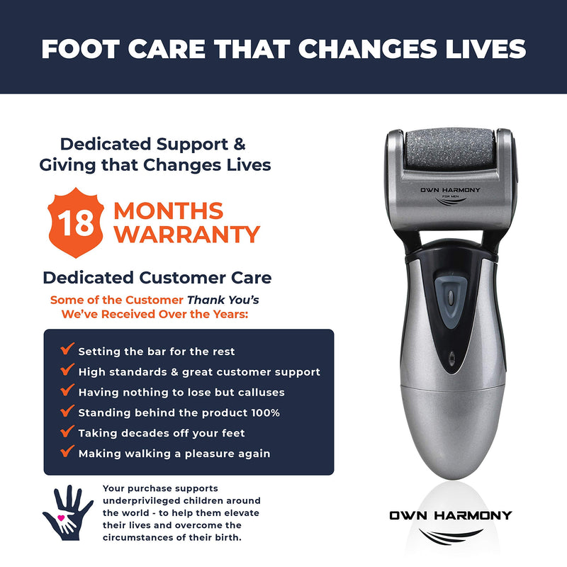 [Australia] - Electric Foot Callus Remover, Feet Scrubber: Own Harmony Rechargeable Mens Pedicure Tools Kit, Professional Electronic Foot Care File, Best for Hard Cracked Dead Skin and Powerful Pedi Spa, 3 Rollers Gray 