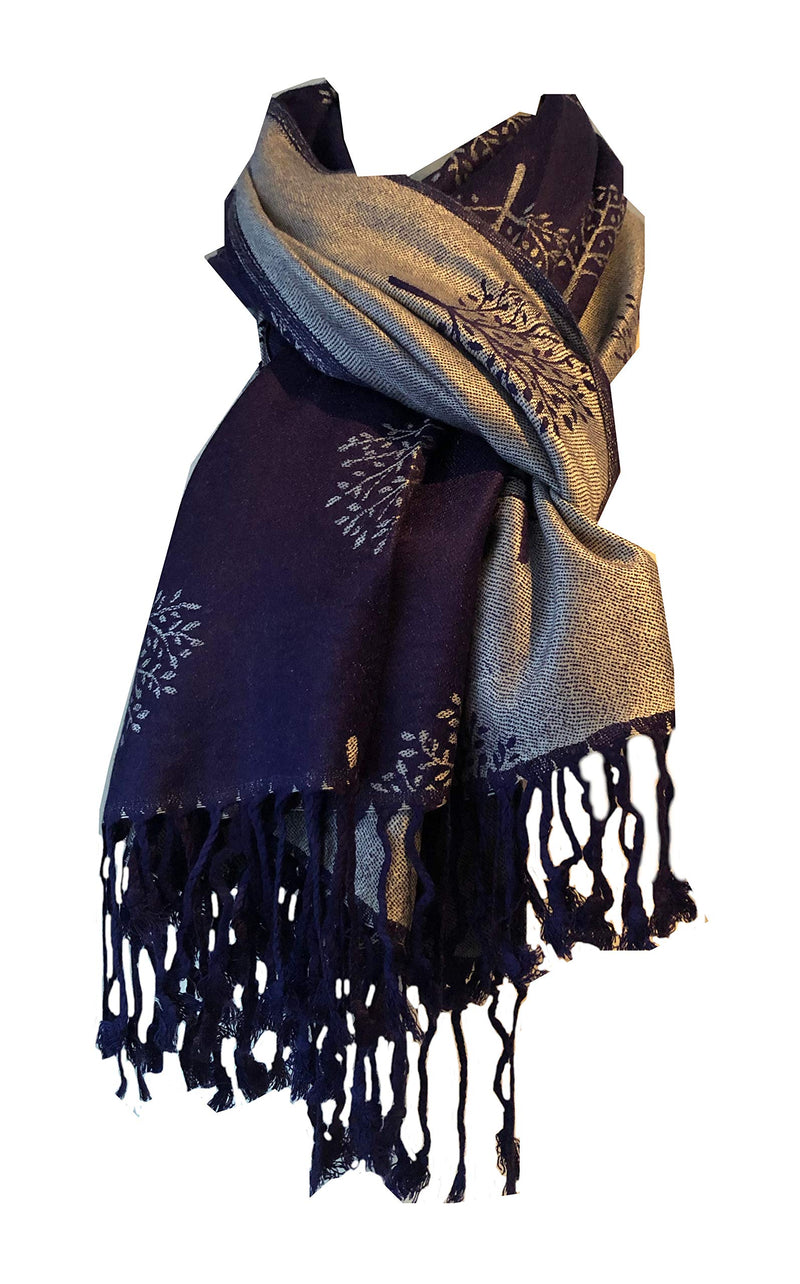[Australia] - Pamper Yourself Now Women's Mulberry Tree Reversible Two Tone Pashmina Scarf, Lovely wrap/Shawl with Mulberry Trees. Great for Gifts. Blue/Silver 
