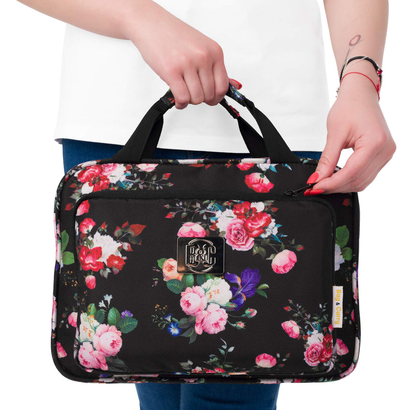 [Australia] - Large Hanging Travel Cosmetic Bag For Women - Versatile Toiletry And Cosmetic Makeup Organizer With Many Pockets (Black roses) Black roses 