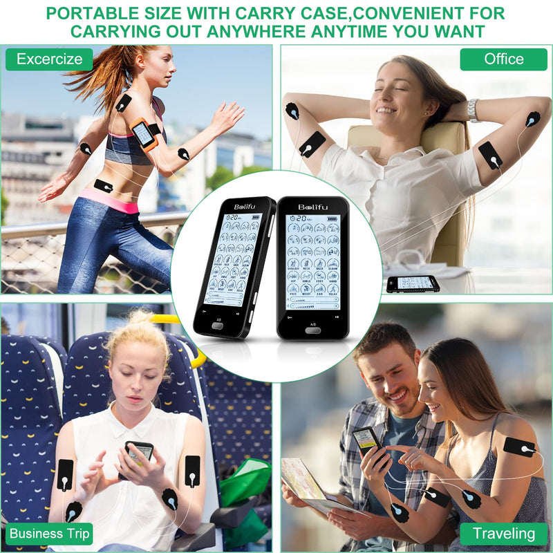 [Australia] - Belifu Dual Channel Tens Unit Electro Muscle Stimulator, Fully Isolated with Independent 24 Modes, Rechargeable Pulse Massager with Electrodes Pads for Neck Back Arms Chronic Pain Relief Body Building 