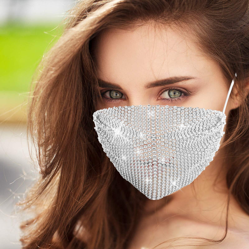 [Australia] - 6 Pieces Rhinestone Mesh Face Covering Sequined Face Covering Crystal Colorful Masquerade Face Covering, 6 Colors 