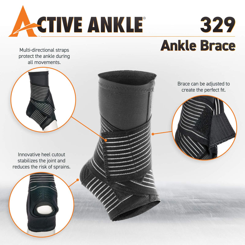 [Australia] - Cramer Products, Inc Active Ankle 329 Ankle Brace, Ankle Compression Sleeve with Straps for Men & Women, Braces for Volleyball, Football, Basketball, Rugby, Protection & Sprain Support, Black, Small 