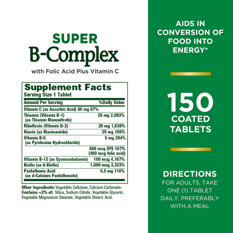 [Australia] - Nature’s Bounty Super B Complex with Vitamin C & Folic Acid, Immune & Energy Support, 150 tablets 