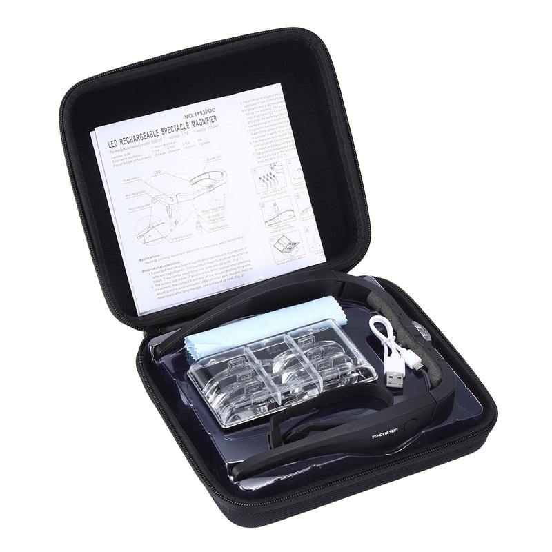 [Australia] - YOCTOSUN Magnifying Glasses with 2 LED Lights,4 Detachable Lenses, Storage Case, Head Strap, Hands Free Headband Magnifier for Close Work, Jewelry, Hobby,Crafts Headset Magnifier with Storage Case 